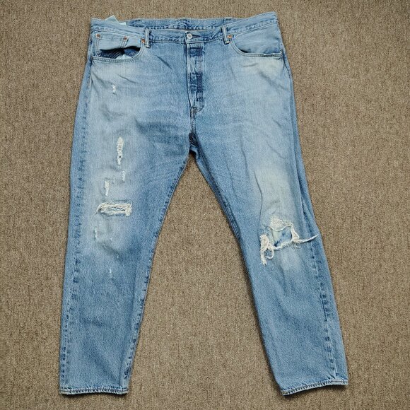 LEVI'S 501 CT Jeans Men 42x32 Light Blue 100% Cotton Tapered Denim Distressed - Picture 1 of 9